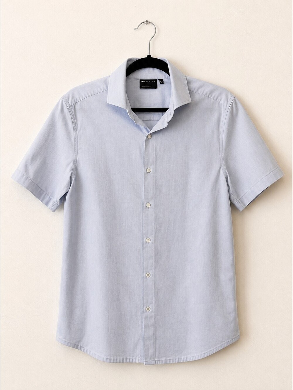 ASOS Design Men's Light Blue Cotton Stretch Short Sleeve Button Shirt XL